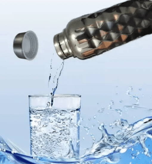 AQUAWATER AQUA Stainless Steel Diamond Cut Design Water Bottle 2000ml Bottle Pack of 2 1000 ml Bottle  (Pack of 2, Steel/Chrome, Steel) - Image 2